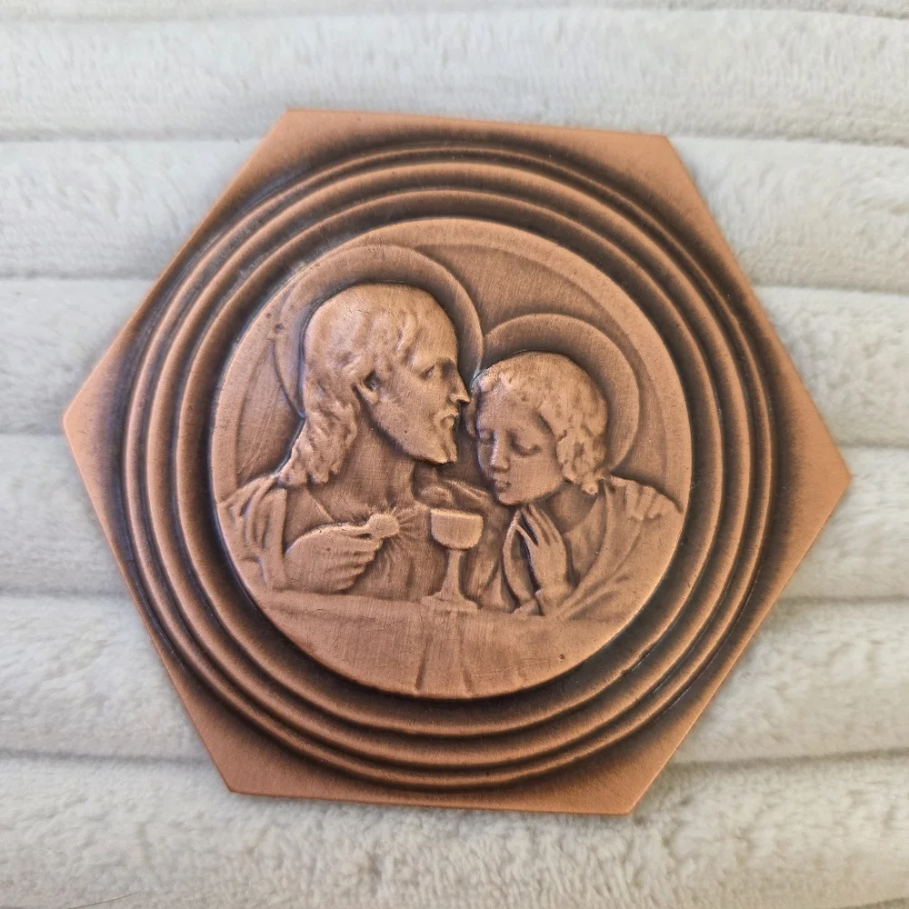 Albert Gilles Copper First Communion French Canadian Solid Copper Plate Decor